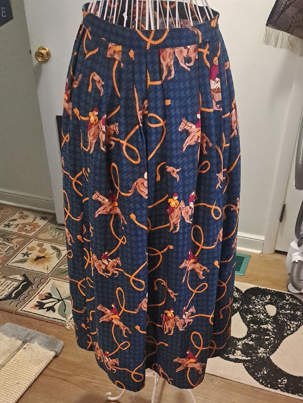 Vintage Charter Club Pleated Equestrian Rope Print Maxi Skirt, Size 10
